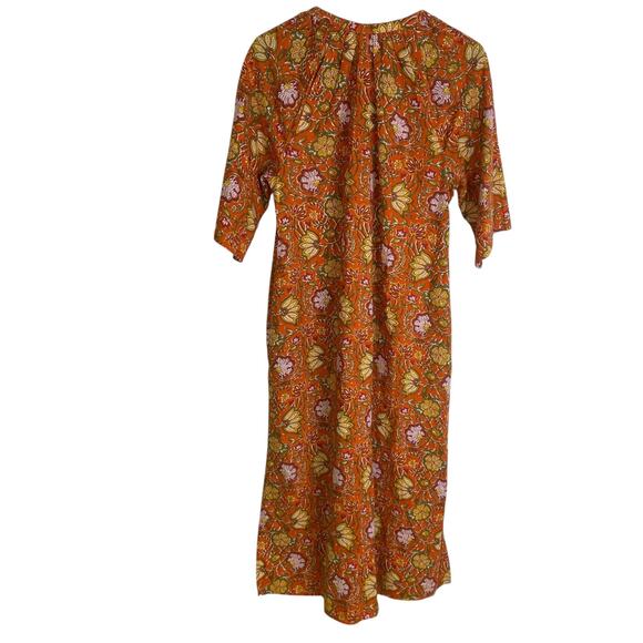dRa Los Angeles Floral Dress Womens Small Orange 3/4 Sleeve Button Boho Cotton - Picture 1 of 11